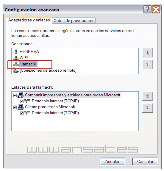 Configuraci&oacute;n avanzada de propiedades de red