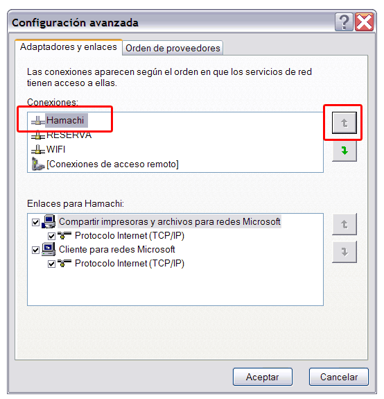 Ordenando los adaptadores de redes locales