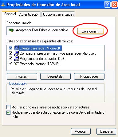 Ajuste de la tarjeta de red I