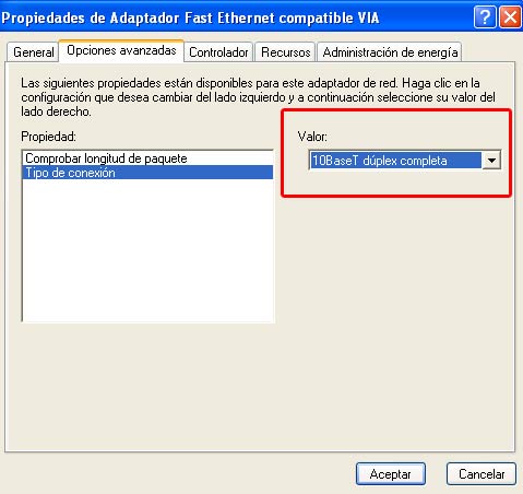 Ajuste de la tarjeta de red II